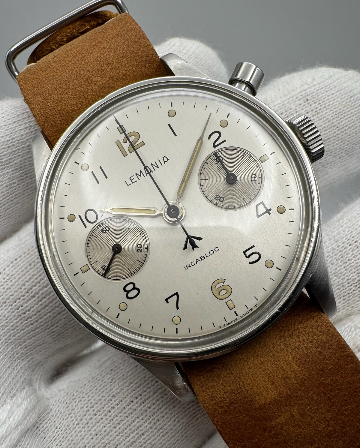 Lemania HS9 Monopusher Chronograph "RAN" Royal Australian Navy White Dial Extremely Rare ~1958 (Serviced)