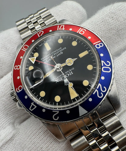Rolex GMT-Master 1675 MK5 Pepsi Jubilee Yellow Patina 1978 (Serviced)