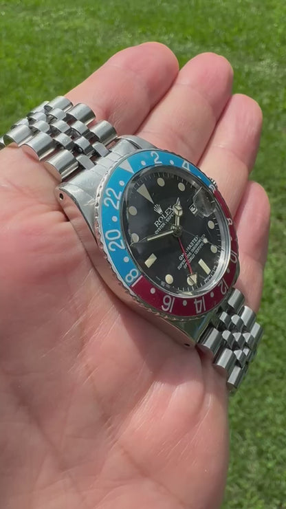 Rolex GMT-Master 1675 Steel Jubilee Faded Turquoise Pepsi Insert 1971 (Unpolished)